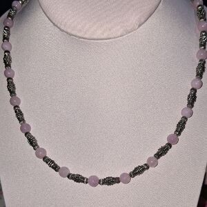 Elegant Silver and Pink Rose Quartz Beaded Necklace